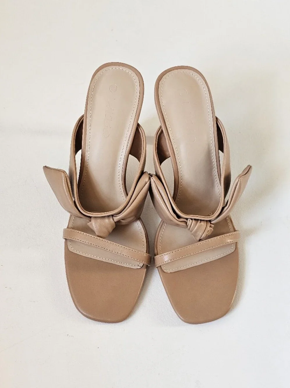 Laicigo Women's Nude Square Toe Knot Stiletto Mule Heels Size 10 NIB